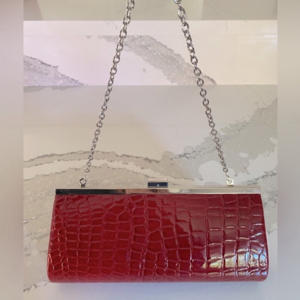 Lapis red crocodile textured patent slim shoulder bag purse clutch handbag Y2K